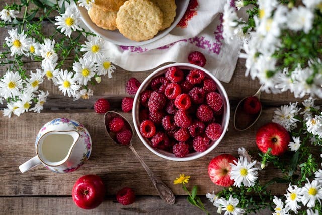 Rasberries and Flower on Flowers