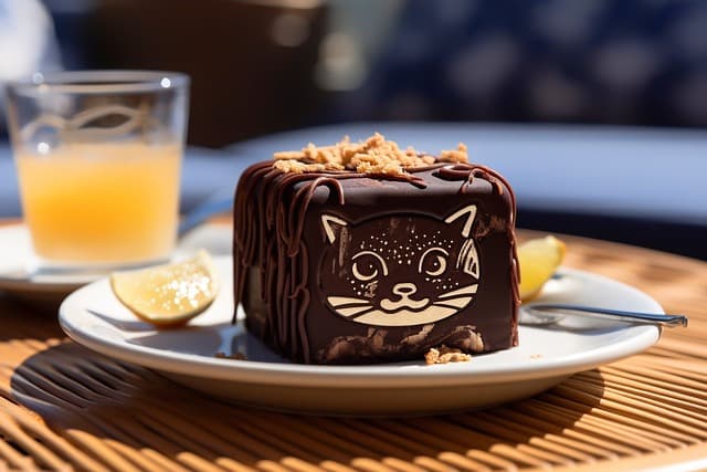 Chocolate cake with cat face on it