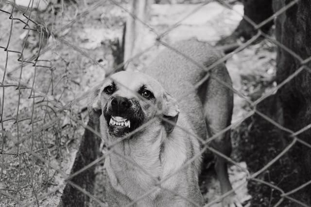 Distempered Dog Near Chain Link Fence